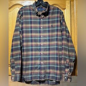 Polo Ralph Lauren Men's Blue/Brown Plaid Button Down Dress Shirt Size 16 1/2 EUC